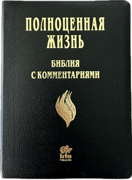 Библия с комментариями "Полноценная жизнь" 065TI, код 25065-9, кожаный переплет, две закладки, цвет черный пятнистый, цветные карты