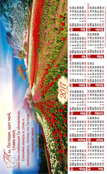 Календарь листовой, формат А4 на 2017 год "Ты, Господи, щит мой...",  код 415410