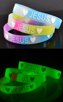 Браслет силиконовый с надписью " ♥ JESUS  ♥", цвет "радужный", светящийся в темноте