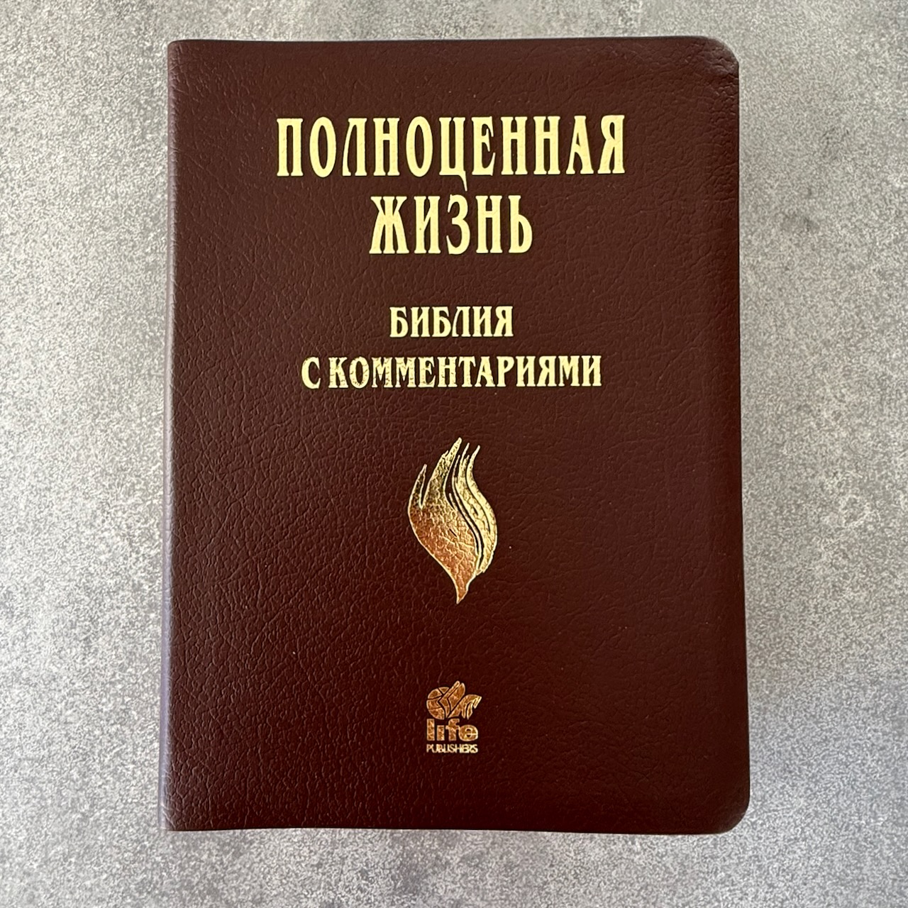 Библия с комментариями "Полноценная жизнь" 065TI, код 25065-10, кожаный переплет, две закладки, цвет коричневый пятнистый, цветные карты