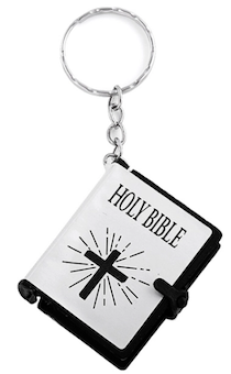 Брелок пластиковый Библия с застежкой, полная библия на английской языке "Holy Bible", размер 35*40 мм, цвет серебро