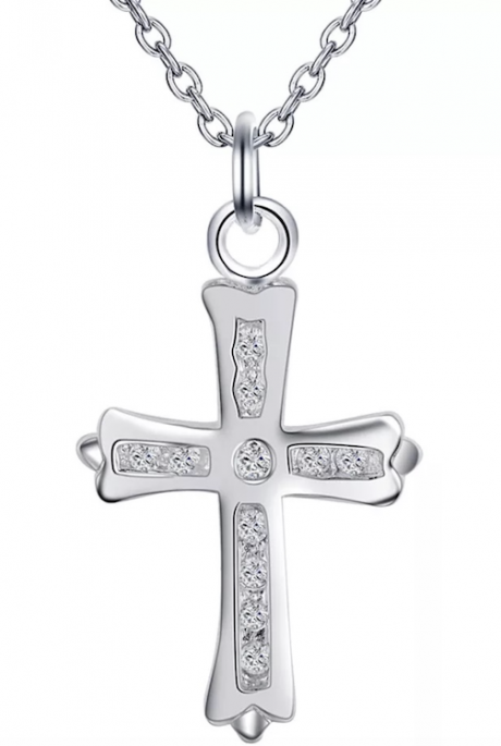 Кулон серебряный "небольшой Крест со стразами"  размер 18*12 мм, на цепочке с небольшими звеньями (длина 46 см),  в специальном подарочном мешочке