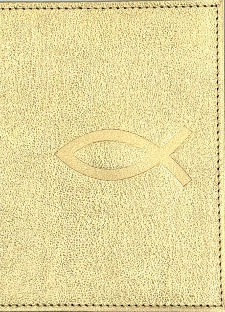 Обложка для паспорта (натуральная цветная кожа), "Рыбка" термопечать, цвет золотистый