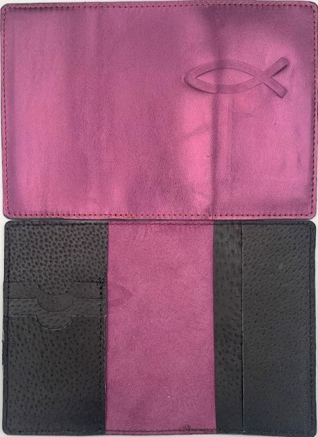Обложка для паспорта "Бизнес", цвет бордовый с фиолетовым отливом металлик  (натуральная цветная кожа) , "Рыбка"