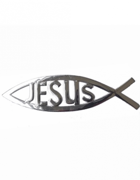 Рыбка-JESUS (15*5см) Супер Серебряная объемная, 3Д материал ПВХ  (на авто, дверь, холодильник и т.п.) супер большая