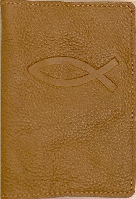 Обложка для паспорта (натуральная цветная кожа), "Рыбка" термопечать, цвет темно-бежевый