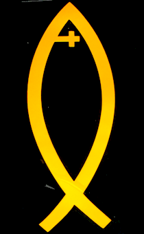 Рыбка в середине крест лайт (15*5,6 см) Желто-золотая, материал ПВХ  (на авто, дверь, холодильник и т.п.) супер большая