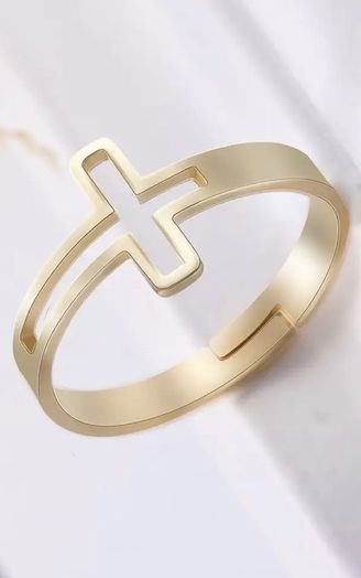 Кольцо универсальное, материал сталь,  КРЕСТ полый,  цвет "золото", размер регулируется