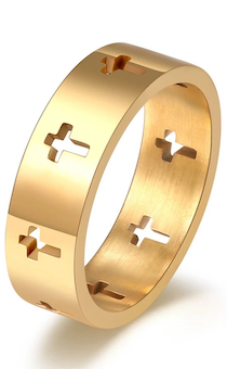 Кольцо, материал сталь, 16 размер (американский 6), Крестики по периметру ,  цвет "золото", металлик