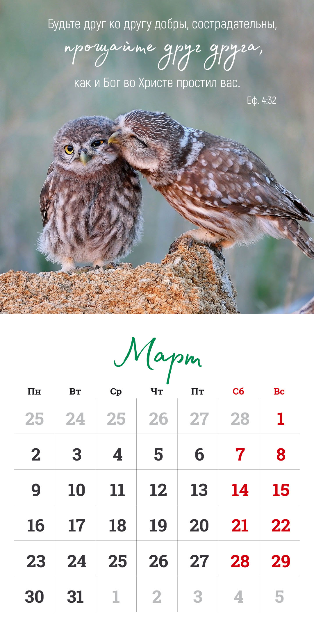 Календарь перекидной на скрепке на 14 страницах на 2026 год 30*30 см (большой) "Мудрость Божьего творения"